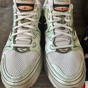 Saucony Triumph Sneakers in White and Light Green